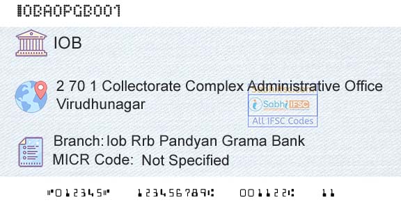 Indian Overseas Bank Iob Rrb Pandyan Grama BankBranch 