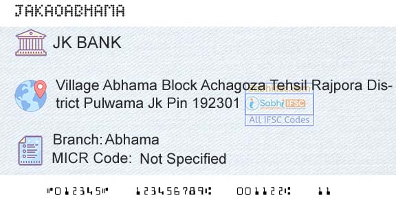 Jammu And Kashmir Bank Limited AbhamaBranch 
