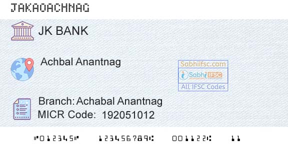Jammu And Kashmir Bank Limited Achabal AnantnagBranch 