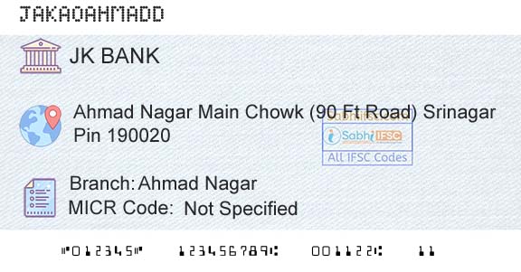 Jammu And Kashmir Bank Limited Ahmad NagarBranch 