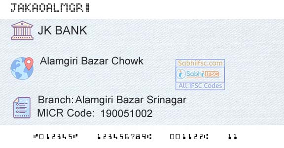 Jammu And Kashmir Bank Limited Alamgiri Bazar SrinagarBranch 