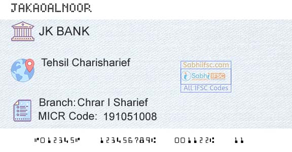 Jammu And Kashmir Bank Limited Chrar I ShariefBranch 