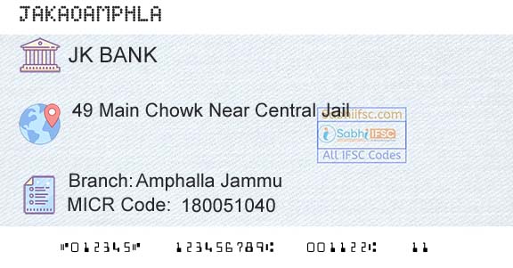 Jammu And Kashmir Bank Limited Amphalla JammuBranch 