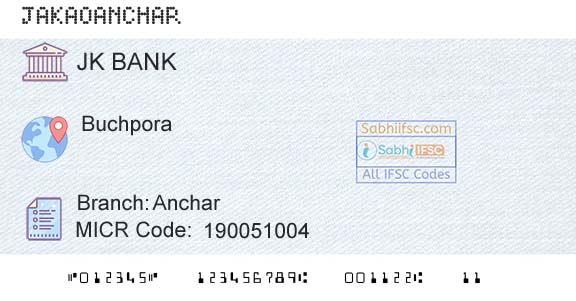 Jammu And Kashmir Bank Limited AncharBranch 