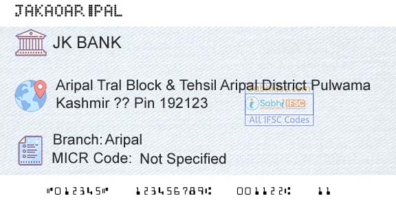 Jammu And Kashmir Bank Limited AripalBranch 