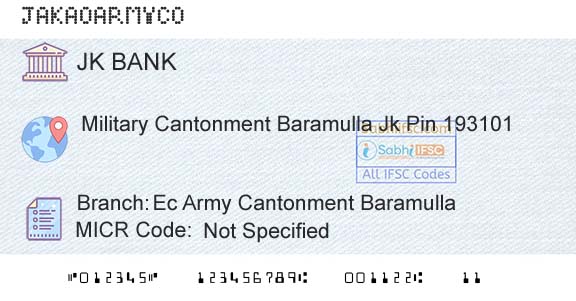 Jammu And Kashmir Bank Limited Ec Army Cantonment BaramullaBranch 