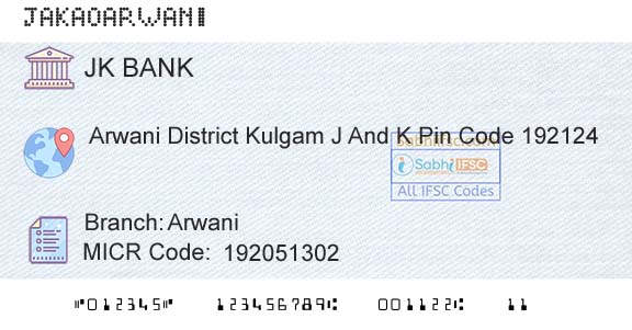 Jammu And Kashmir Bank Limited ArwaniBranch 