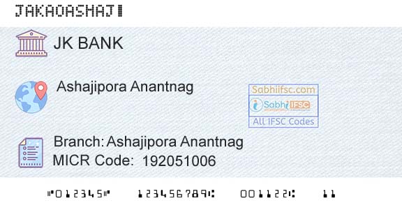 Jammu And Kashmir Bank Limited Ashajipora AnantnagBranch 
