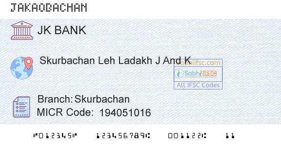 Jammu And Kashmir Bank Limited SkurbachanBranch 