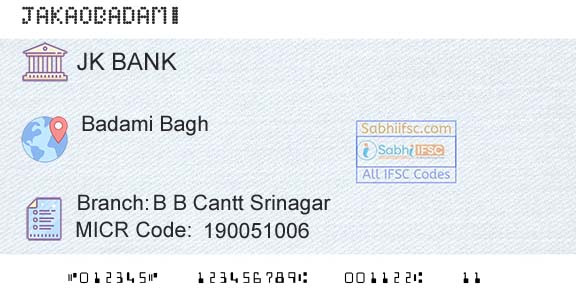 Jammu And Kashmir Bank Limited B B Cantt SrinagarBranch 