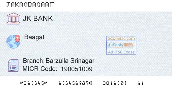 Jammu And Kashmir Bank Limited Barzulla SrinagarBranch 