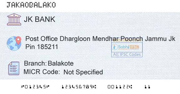 Jammu And Kashmir Bank Limited BalakoteBranch 