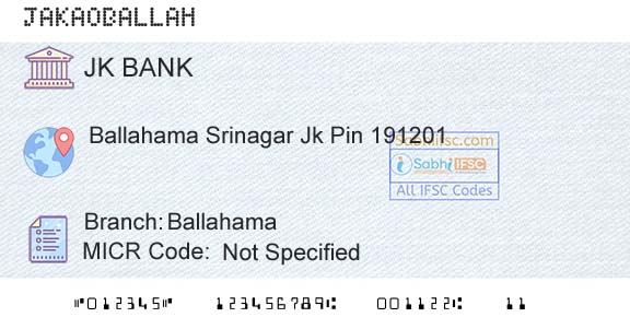 Jammu And Kashmir Bank Limited BallahamaBranch 