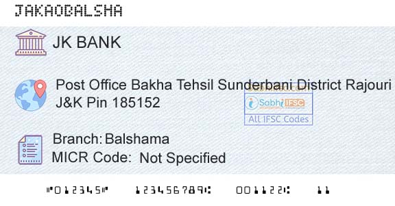 Jammu And Kashmir Bank Limited BalshamaBranch 