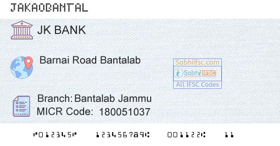 Jammu And Kashmir Bank Limited Bantalab JammuBranch 