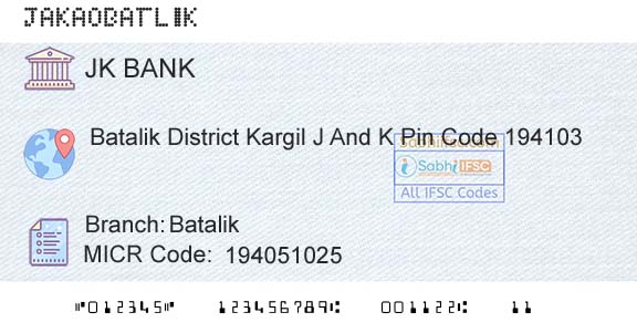 Jammu And Kashmir Bank Limited BatalikBranch 