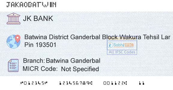 Jammu And Kashmir Bank Limited Batwina GanderbalBranch 
