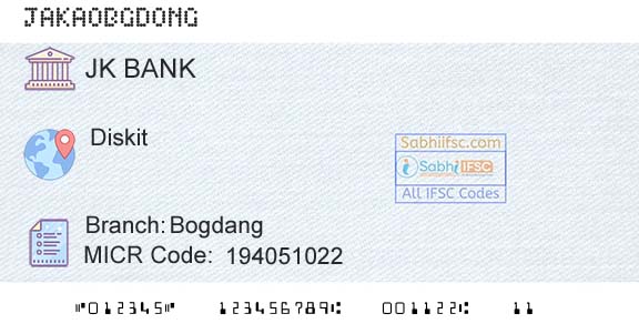 Jammu And Kashmir Bank Limited BogdangBranch 