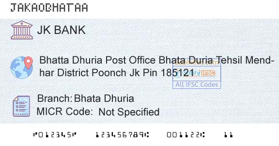 Jammu And Kashmir Bank Limited Bhata DhuriaBranch 
