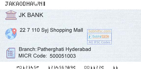 Jammu And Kashmir Bank Limited Patherghati HyderabadBranch 
