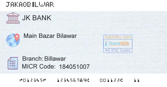 Jammu And Kashmir Bank Limited BillawarBranch 