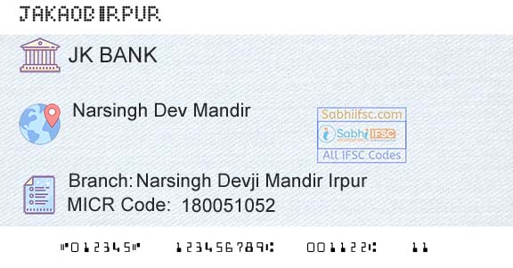 Jammu And Kashmir Bank Limited Narsingh Devji Mandir IrpurBranch 
