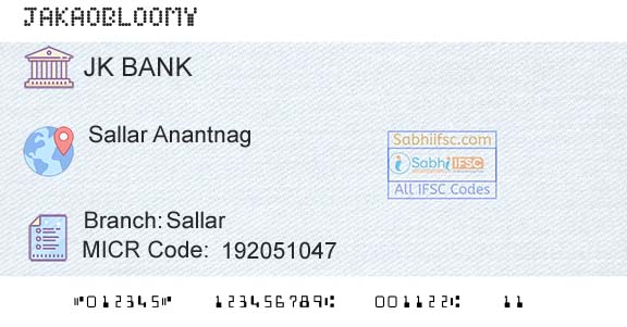 Jammu And Kashmir Bank Limited SallarBranch 