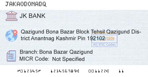 Jammu And Kashmir Bank Limited Bona Bazar QazigundBranch 