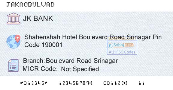 Jammu And Kashmir Bank Limited Boulevard Road SrinagarBranch 