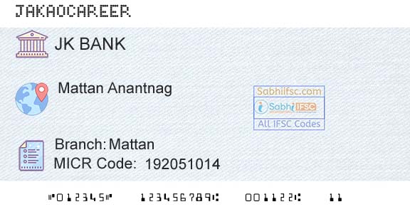 Jammu And Kashmir Bank Limited MattanBranch 