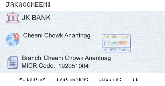 Jammu And Kashmir Bank Limited Cheeni Chowk AnantnagBranch 