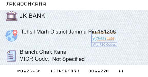Jammu And Kashmir Bank Limited Chak KanaBranch 