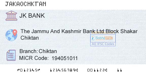 Jammu And Kashmir Bank Limited ChiktanBranch 
