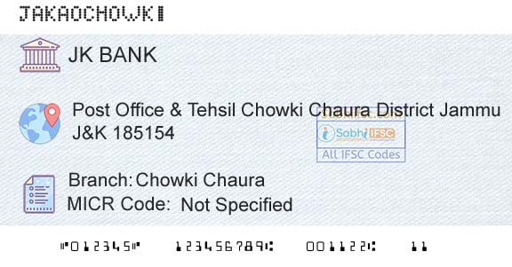 Jammu And Kashmir Bank Limited Chowki ChauraBranch 