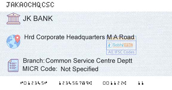Jammu And Kashmir Bank Limited Common Service Centre Deptt Branch 