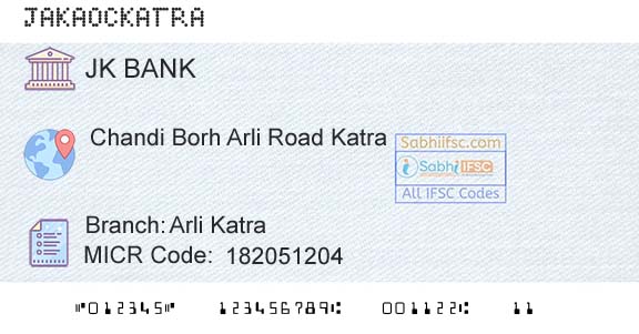 Jammu And Kashmir Bank Limited Arli KatraBranch 