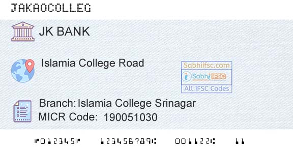 Jammu And Kashmir Bank Limited Islamia College SrinagarBranch 