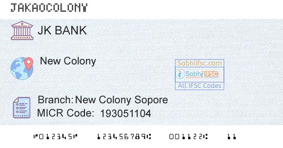 Jammu And Kashmir Bank Limited New Colony SoporeBranch 