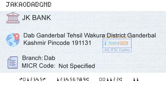 Jammu And Kashmir Bank Limited DabBranch 