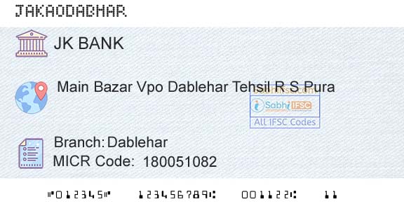 Jammu And Kashmir Bank Limited DableharBranch 