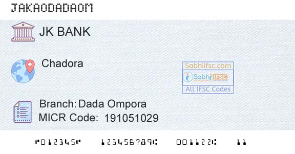 Jammu And Kashmir Bank Limited Dada OmporaBranch 