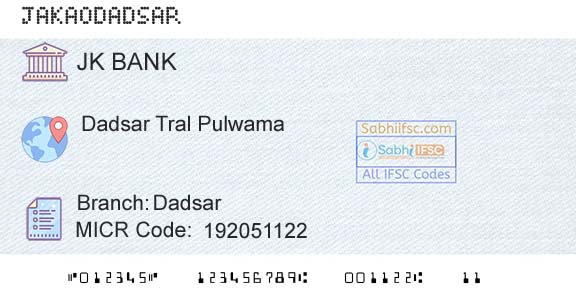 Jammu And Kashmir Bank Limited DadsarBranch 
