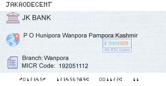 Jammu And Kashmir Bank Limited WanporaBranch 