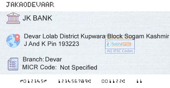 Jammu And Kashmir Bank Limited DevarBranch 