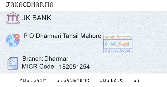 Jammu And Kashmir Bank Limited DharmariBranch 
