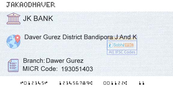 Jammu And Kashmir Bank Limited Dawer GurezBranch 