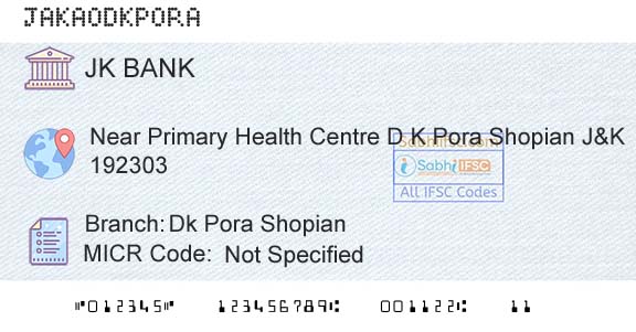 Jammu And Kashmir Bank Limited Dk Pora ShopianBranch 