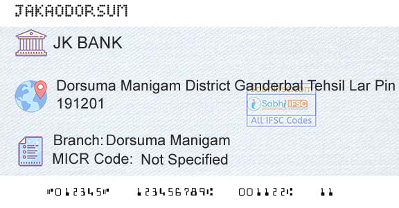Jammu And Kashmir Bank Limited Dorsuma ManigamBranch 