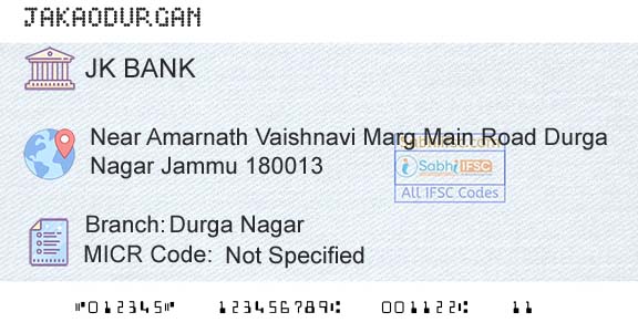 Jammu And Kashmir Bank Limited Durga NagarBranch 