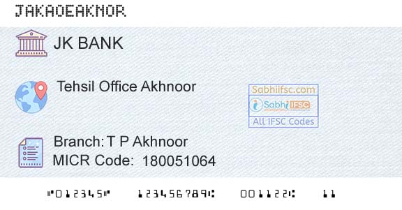 Jammu And Kashmir Bank Limited T P AkhnoorBranch 